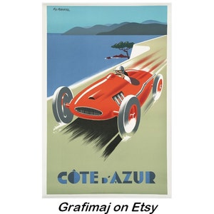 Instant Download - Vintage Travel Poster - Cote d&#39;Azur, French Riviera, Formula One, Monaco Grand Prix, Race car