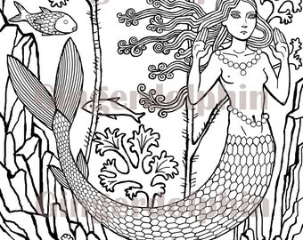Mystic Mermaid Colouring Page - an instant download