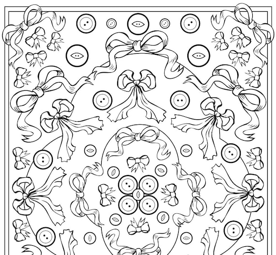 More buttons and bows - a colouring page for any age group - crafts, arts, relaxing pastime, fun creative activity