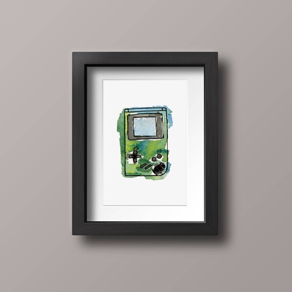 Gameboy Color Watercolor Print Green Gameboy Classic Nintendo Wall Decor