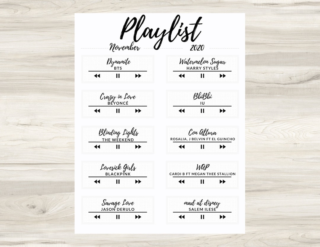 Music Tracker Playlist Spread Minimal Bullet Journal Spread Music BUJO