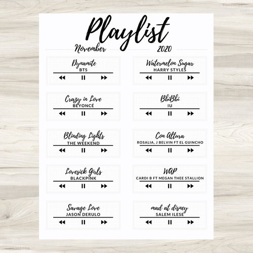Music Tracker Playlist Spread Minimal Bullet Journal Spread Etsy