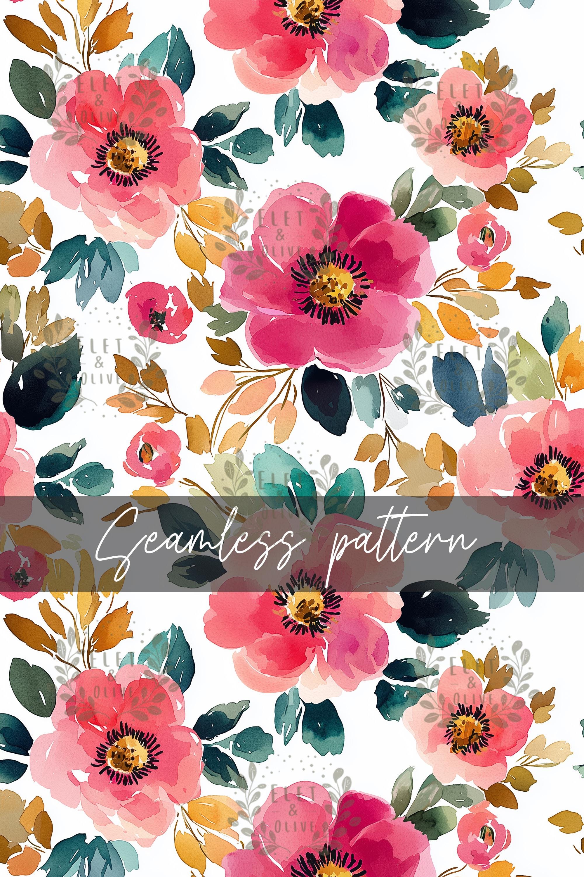Watercolor Floral Seamless Pattern Digital Download - Pink and Gold ...