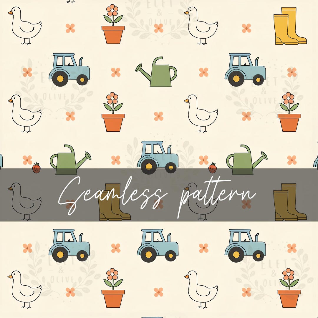 Farm Panel Pattern Farm Seamless Pattern, Digital Download, Tractor and Garden Seamless ...