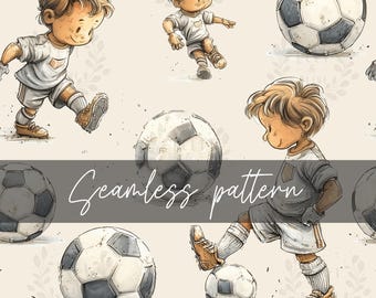 Soccer Seamless Pattern - Boys Playing Soccer Digital Download for Fabric, Wallpaper, Scrapbooking, Sports Room Decor, Kids Room Design