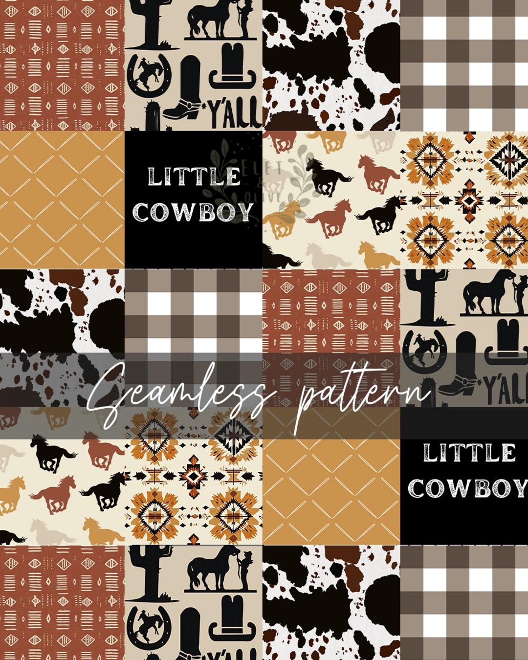 Beginner Western Pattern Western Patchwork Seamless Pattern, DIGITAL DOWNLOAD, Southwestern ...