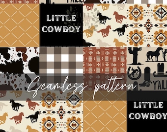 Naadloos Westers patchworkpatroon, digitale DOWNLOAD, zuidwestelijke cowboy naadloos patroon voor jongenskamerinrichting, alleen afdrukbaar bestand