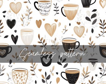 Kaffee Musterdesign, digitaler Download, Kaffeetasse Druck, neutraler Kaffee Stoff, Boho Kaffee Design, Cafe Tapete