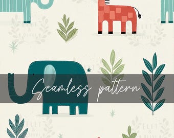 Safari Seamless Pattern - Children's Fabric Print, Digital Paper, Jungle Seamless Print, Seamless Prints for Baby, Instant Download
