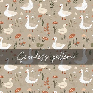 Duck Seamless Pattern, DIGITAL DOWNLOAD, Whimsical White Duck Seamless Pattern, Printable FILE Only
