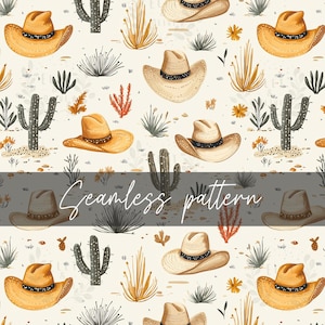 Western Seamless File Pattern, DIGITAL DOWNLOAD, Cowboy Hats and Cactus Seamless Western Decor Pattern, Printable FILE only