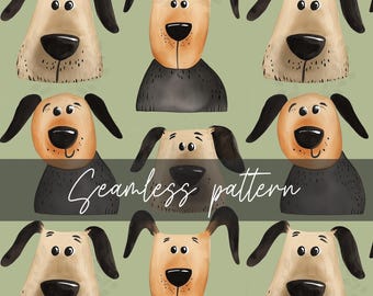 Watercolor Dogs Seamless File, DIGITAL DOWNLOAD, Whimsical Children's Pattern, Dogs Seamless Pattern, Printable FILE Only