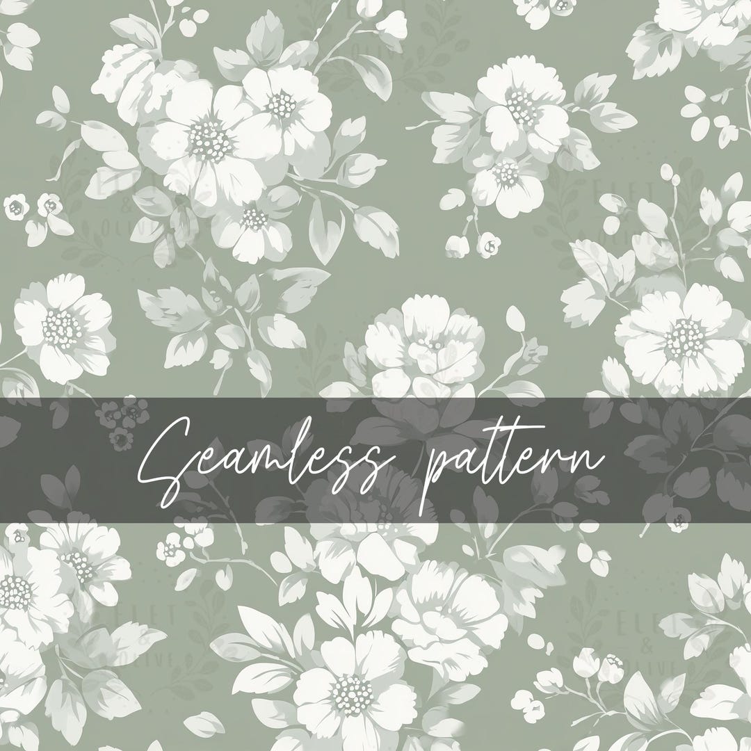 Sage Green Vintage Floral Seamless Pattern | Cottage Botanical Digital ...