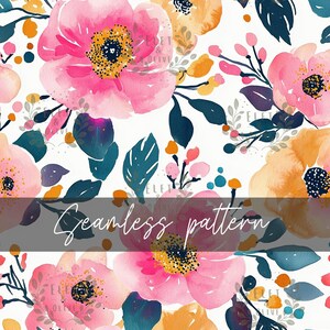 Seamless Floral Pattern, Seamless Floral Digital Paper, Watercolor Colorful Garden Flowers, Scrapbook Paper