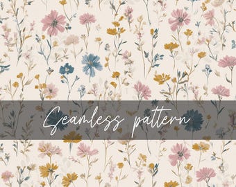 Wildflower Seamless Pattern, Pastel Floral Digital Paper, Cottagecore Botanical Print