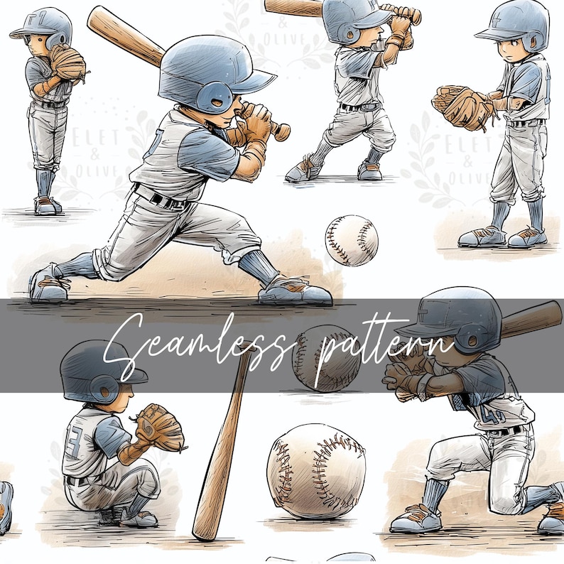 Baseball Player Patterns Baseball Seamless Pattern, DIGITAL DOWNLOAD FILE, Baseball Players ...