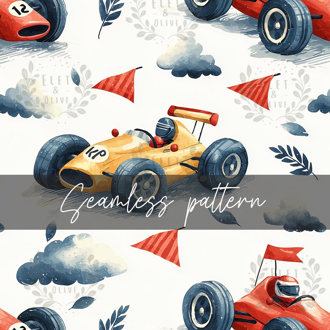 Racing Paper Pattern Racecar Seamless Pattern - Race Car Watercolor Racing Digital Paper ...