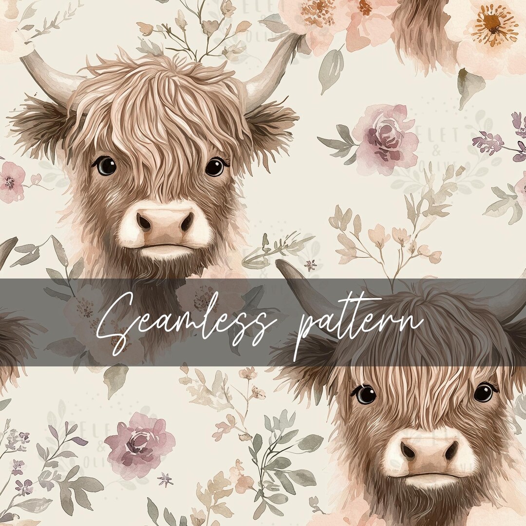 Highland Cow Seamless File, DIGITAL DOWNLOAD Pattern, Highland Cow ...