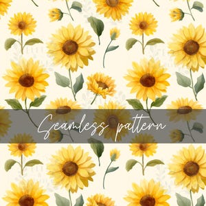 Sunflower Seamless Pattern, Floral Digital Download File, Yellow Sunflowers Seamless for Fabric, Gift Wrap, Crafts, Repeating Flower