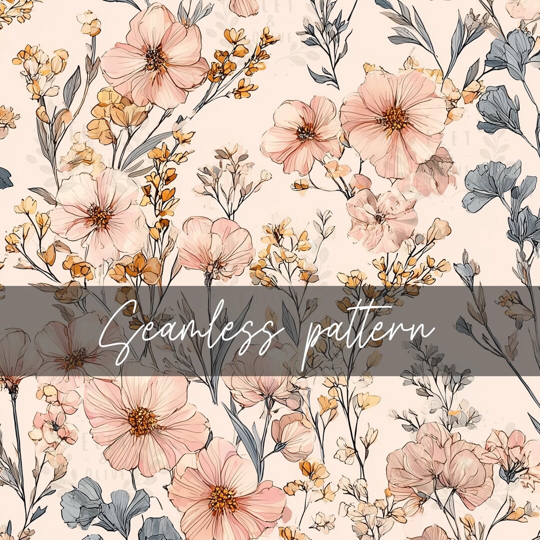 Boho Floral Seamless Pattern - Wildflower Fabric Print, Digital ...