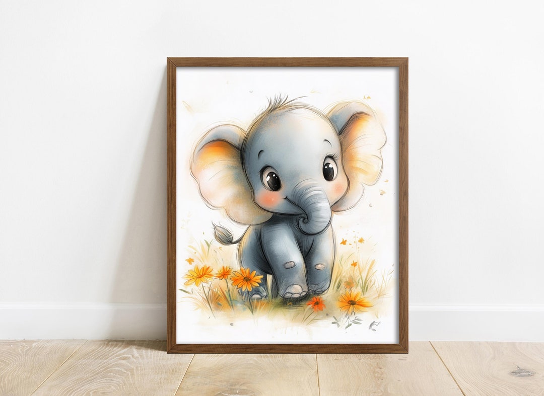 Adorable Baby Elephant Art Print Digital Download Cute Safari Nursery ...