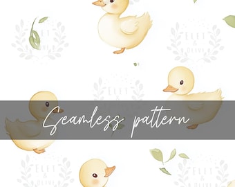 Duckling Seamless Pattern – Watercolor Baby Ducks Digital Paper, Nursery Fabric Repeat, Instant Download
