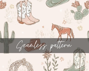 Cowgirl Seamless Pattern, Digital Download, Western Seamless Pattern Themed Decor, Printable File Only, Digital Paper