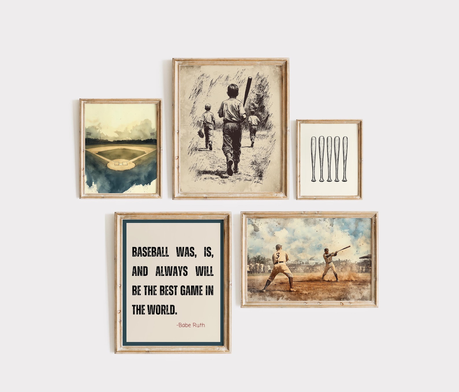 Vintage Baseball Art Prints Set - Digital Download, Classic Baseball ...