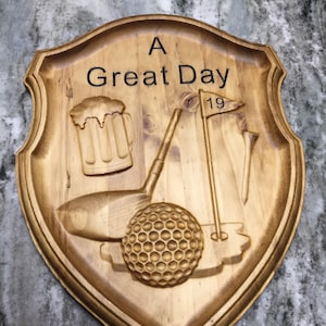 Carved wood Golfer&#39;s Plaque