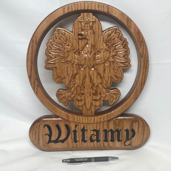 Carved Polish Eagle With Decorative Border and Name Plaque Etsy