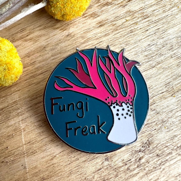 Fungi Freak, mushrooms, toadstools, quirky pins, Enamel Lapel Pin, Tasmanian art, stinkhorn, woodlands, Mushroom Jewellery, brooch