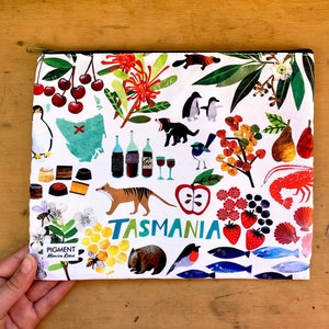 Tasmanien Beutel Geldbörse Brieftasche Tasche Handtasche Accessoires Pigment Monica Reeve Federmäppchen Farbe Tiere Karte Pflanzen Tourist Tassie Tiger Teufel