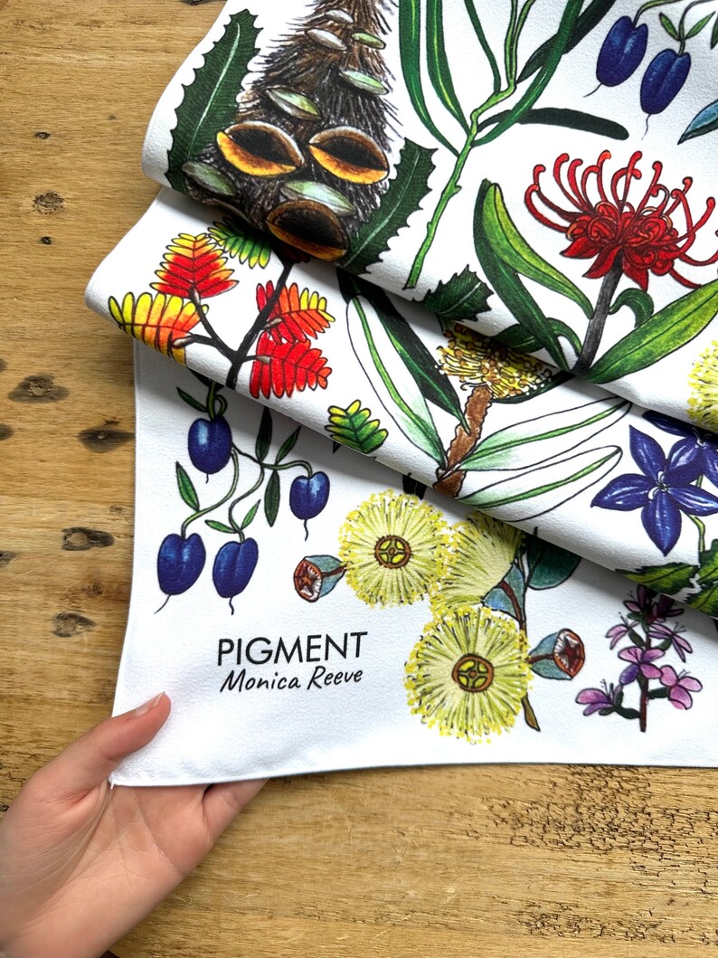 Tasmanian Wildflowers, Microfibre tea towel, Floral Tea Towel, Made in Australia, original art, gift ideas, fabric panel, botanical art image 3