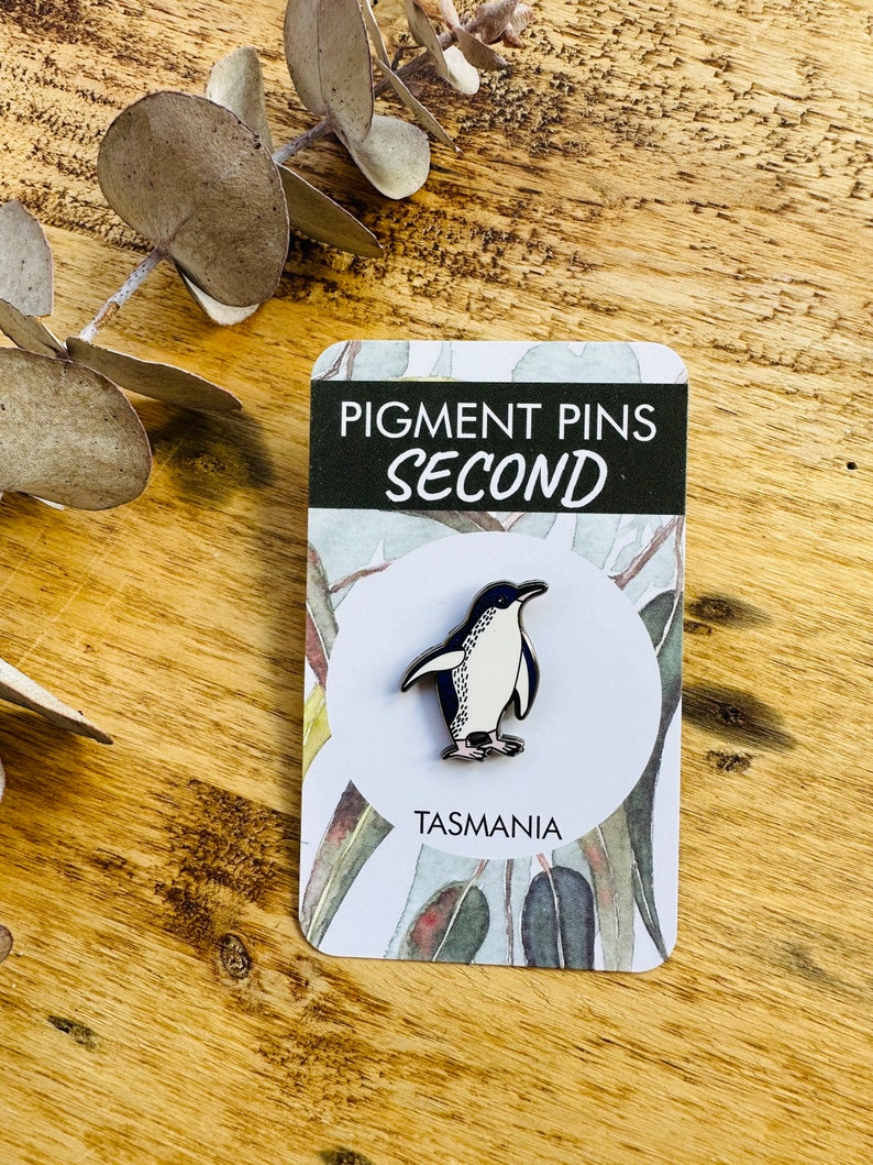 SECONDS, Little Penguin pin, bird art, Australian birds, fairy penguin, penguin pin, Tasmania, lapel pins, badges, brooches, sea birds, image 1