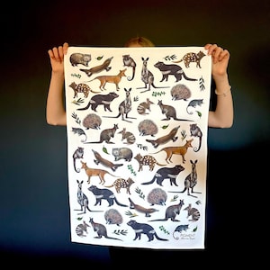 Tasmanian Tea Towel, Tasmania, Made in Australia, retro kitchen, original art, cotton tea towel, gift ideas, Mother&#39;s Day, fabric panel