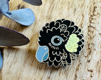 Black Cockatoo pin, Enamel pin, Tasmania, bird, Jewellery, Wearable Art, Brooch, Bird pin, original art, bird lover, gift idea, Yellow Cocky