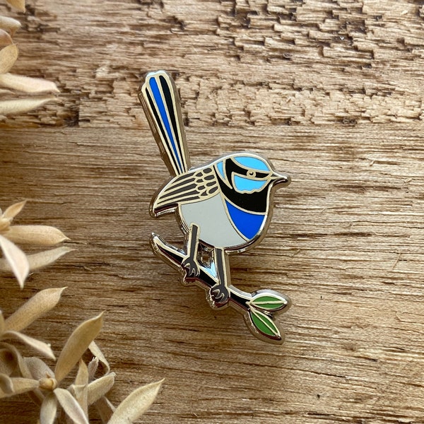 Blue bird pin, Blue Wren, Australian birds, Pin collector, enamel pin, bird pin, bird brooch, art pin, Fairy Wren, Superb Wren, gift for her