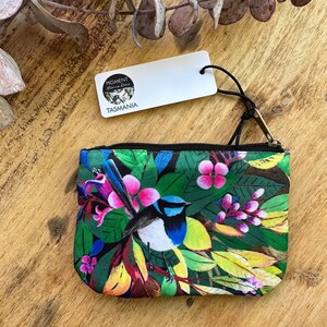 GRANDE porta-moedas, Superb Fairywren, Blue Wren, jardim de chalé, ideia de presente, bolsa de pássaros, arte de pássaros, Tasmânia, pássaro azul, bolsa de dinheiro