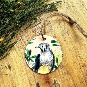 Wattlebird Ornament Bauble Ceramic Christmas Tree Decoration Tile Bush birds banksia Australian bird gift idea banksia