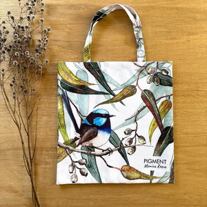 Eco Shopper Tote Bag Reusable Accessories Shop Shopping Pigment My Daily Draw Tasmanian Gift Post It Garden Superb Blue Wren Gum Trees