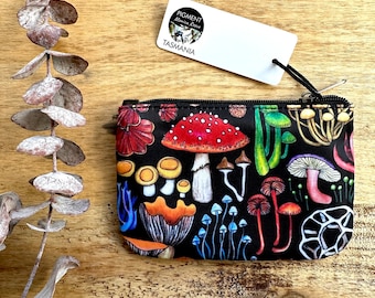 LARGE Coin purse, Tasmanian Fungi, Fungi Purse, gift idea, fungi love, Accessory purse, Pouch, Toadstool, Mushrooms, gift for her, birthday