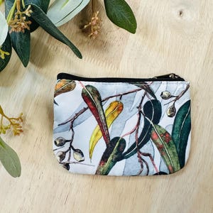 LARGE Coin Purse, gum leaves, tree art, leaf, botanical art, art purse, Tasmania, gift idea, money pouch, wallet, nature lover, gift for her