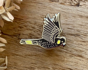 Black Cockatoo pin, Enamel pin, Tasmania, pin, Enamel Jewellery, Wearable Art, Statement Brooch, Bird pin, original art, bird lover, gift
