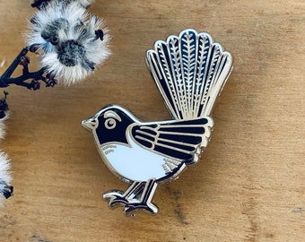 Enamel pin, Willy Wagtail, Fantail, Tasmanian bird, Pin collector, gift for mum, bird lover, wearable art, Australian native bird, bird pin