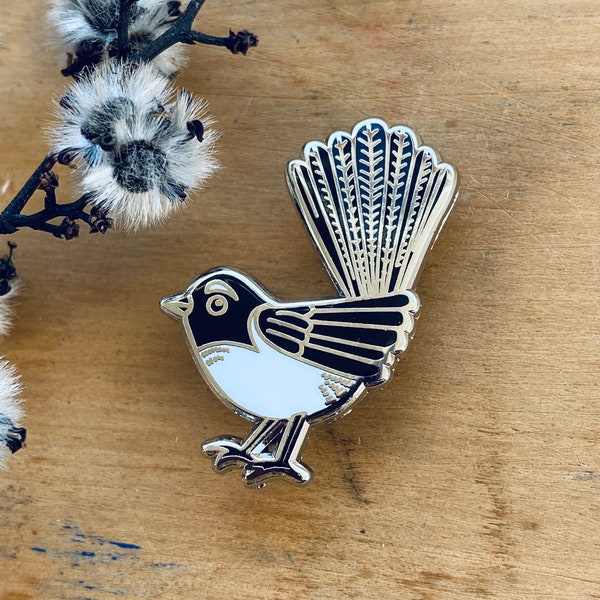 Enamel pin, Willy Wagtail, Fantail, Tasmanian bird, Pin collector, gift for mum, bird lover, wearable art, Australian native bird, bird pin