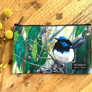 Azul wren pássaro jardim goma árvores austrália outback recorte bolsa bolsa carteira bolsa acessórios meu diário desenhar pigmento lápis caso