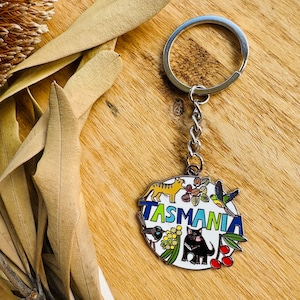 Tasmania, Thylacine, Tassie Devil, keyring, keychain, key charm, Blue Wren, accessories, wattle, Enamel keyring, gift idea, Australia, art
