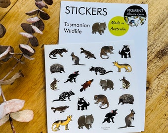 Australian animals, animal stickers, Tasmanian devil, thylacine, Stationary, scrapbooking ideas, cute stickers, gift ideas, birthday, craft