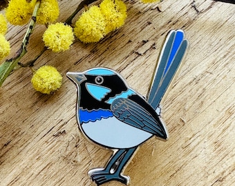 Blauer Zaunkönig-Pin, australische Vögel, Pin-Sammler, Emaille-Pin, Vogel-Pin, Vogel-Brosche, Kunst-Pin, Fairy Wren, Superb Wren, Geschenk für sie