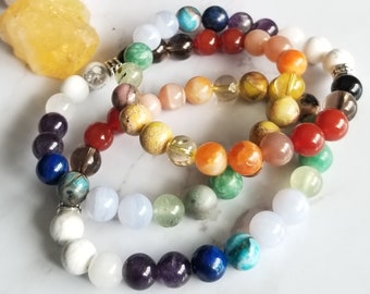 7 Chakra Bracelet, Stretch, Seven Chakra Bracelet, Buddha Bracelet, Rainbow Bracelet, Balancing, Amethyst, Gifts for Her, Gifts for Him
